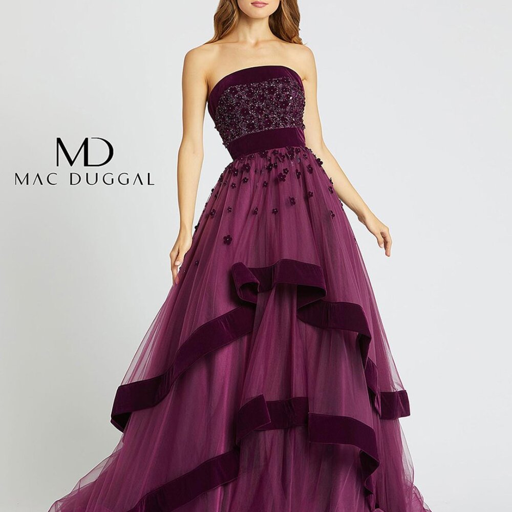 Mac Duggal 66346 Strapless Plum Gown Size 2